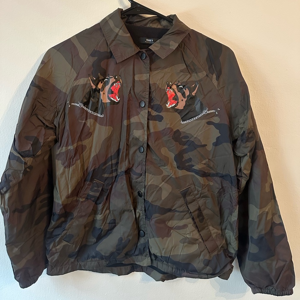 Obey Camo Jacket with Fierce Dog Design